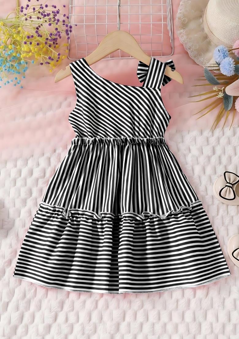 Black Printed Polyester Blend Dress For Girls - Indya