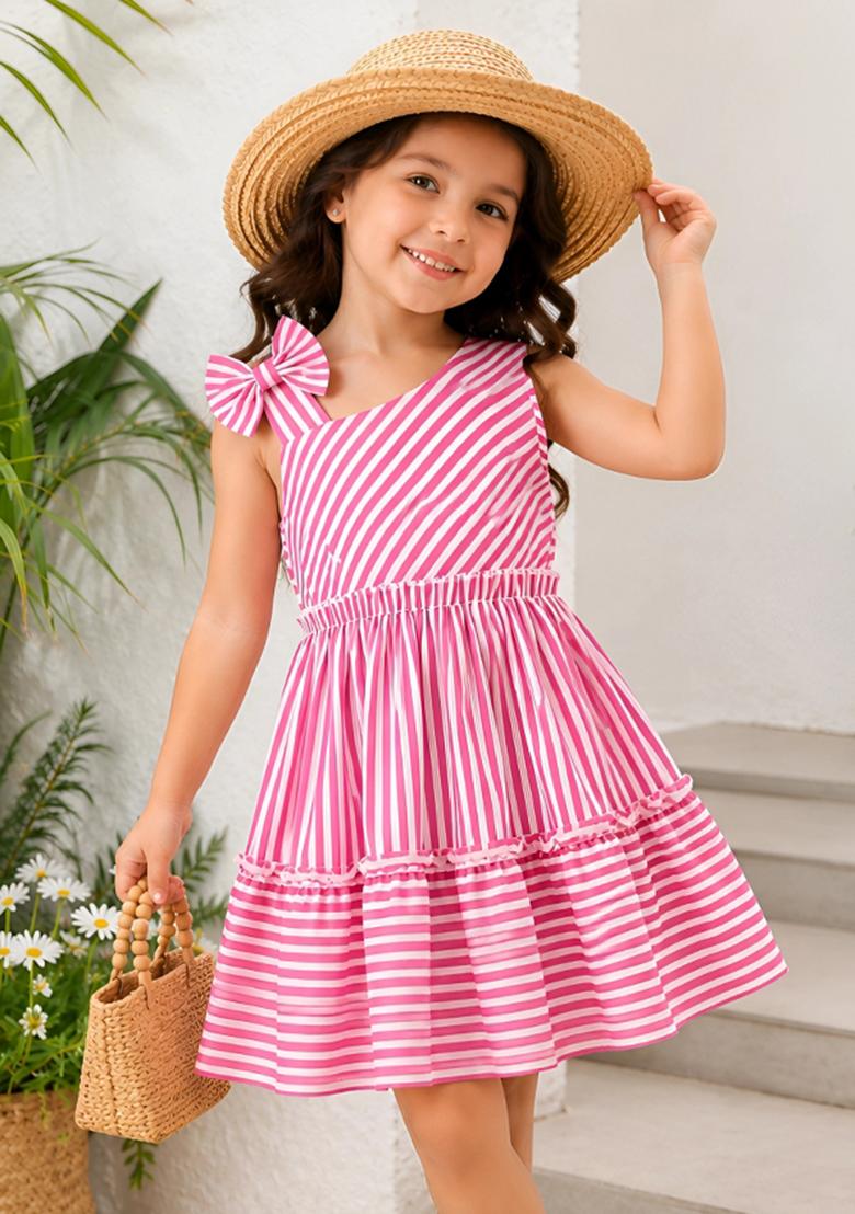 Red Printed Polyester Blend Dress For Girls - Indya