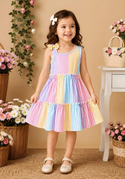 Multicolor Printed Cotton Dress For Girls