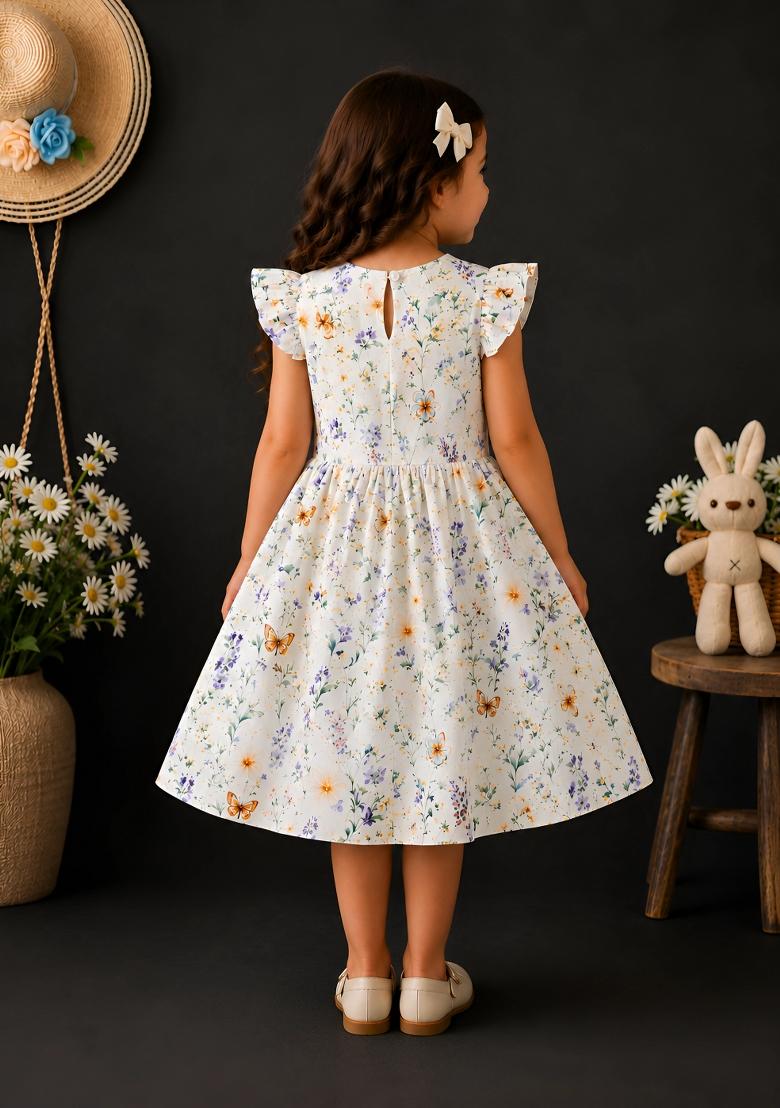 Multicolor Printed Cotton Dress For Girls - Indya