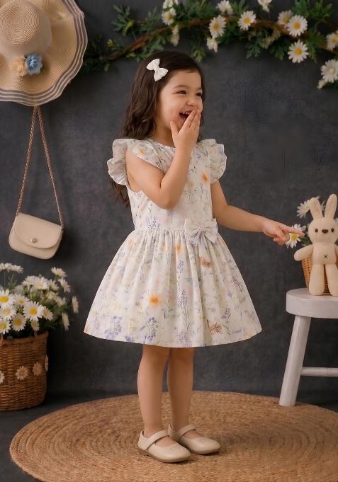 Multicolor Printed Cotton Dress For Girls