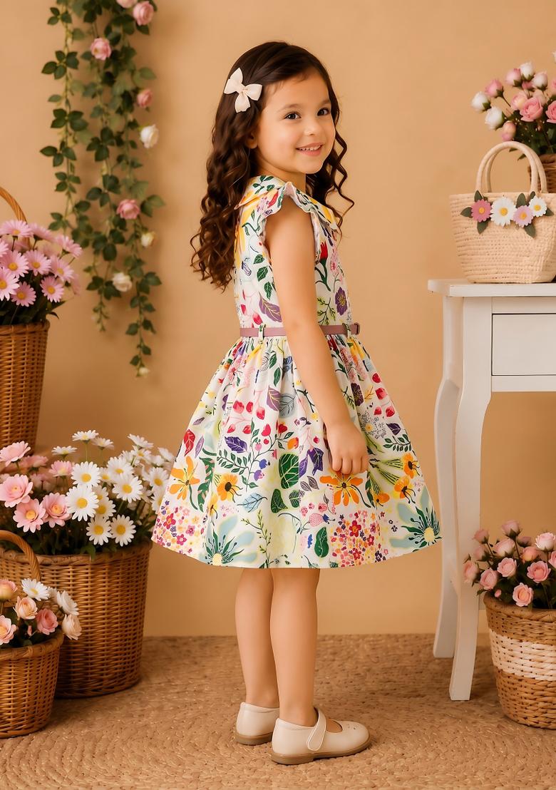 Multicolor Printed Viscose Dress For Girls - Indya