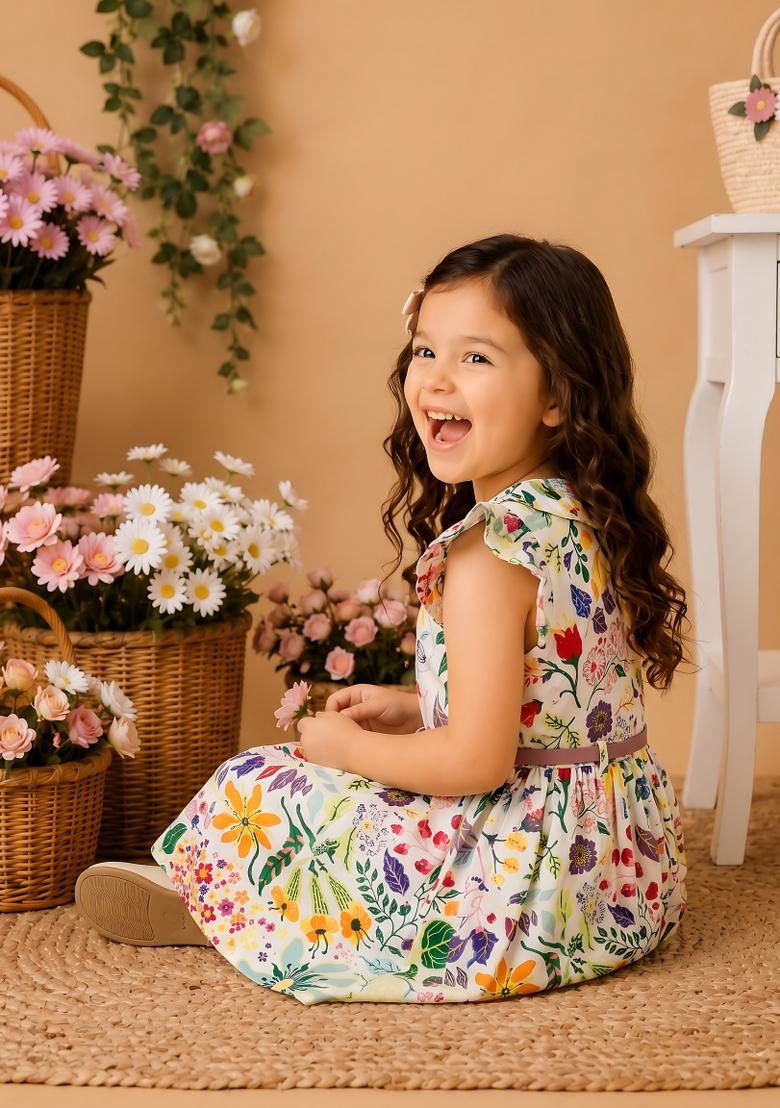Multicolor Printed Viscose Dress For Girls - Indya