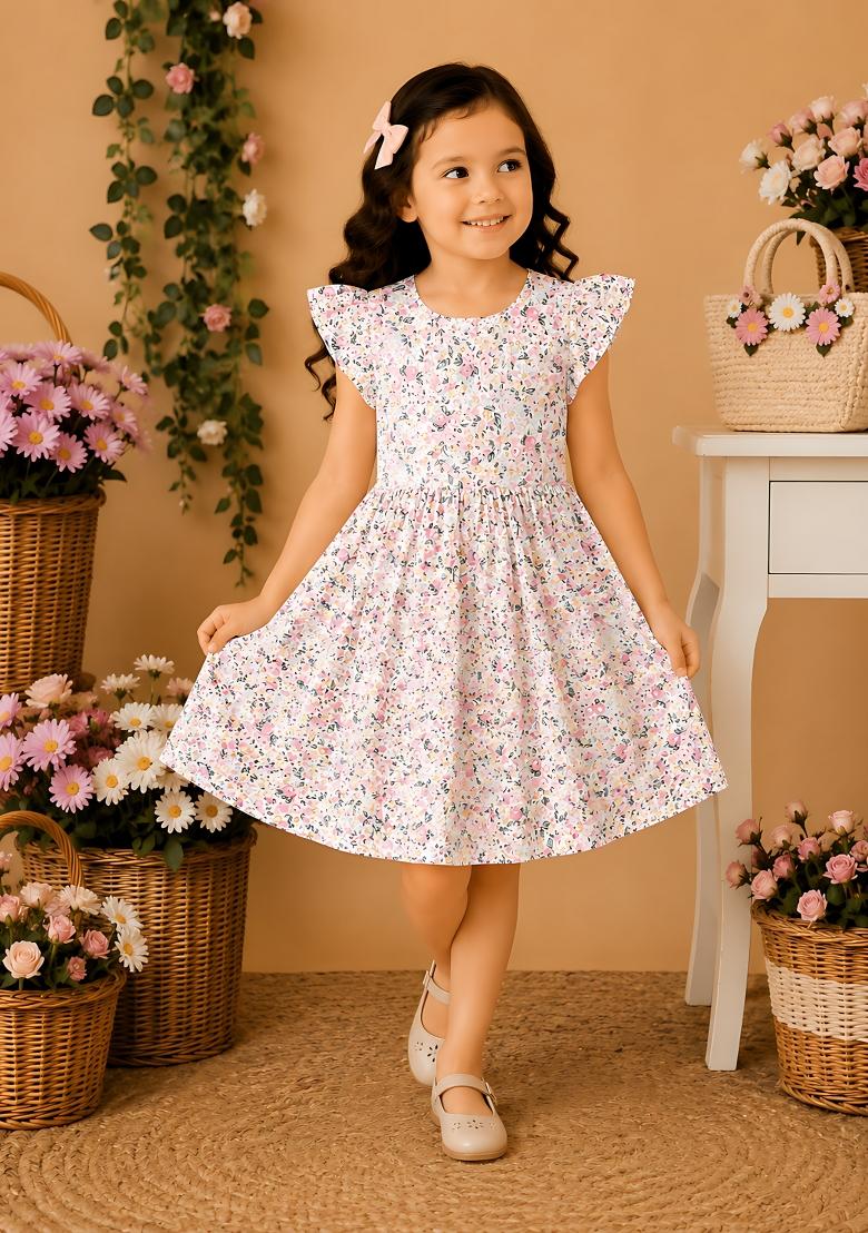 Multicolor Printed Viscose Dress For Girls - Indya