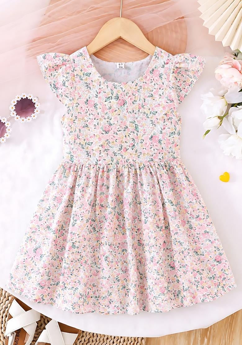 Multicolor Printed Viscose Dress For Girls - Indya