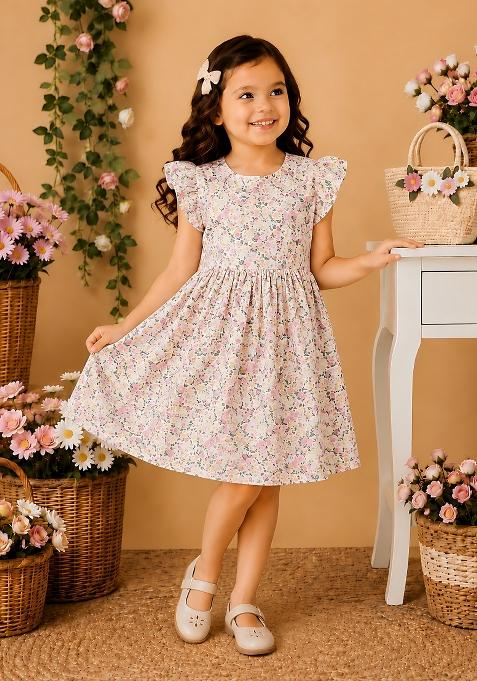 Multicolor Printed Viscose Dress For Girls