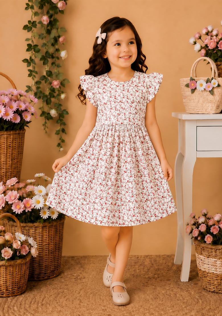 Multicolor Printed Viscose Dress For Girls - Indya