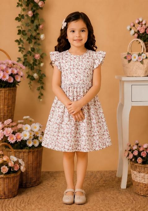 Multicolor Printed Viscose Dress For Girls