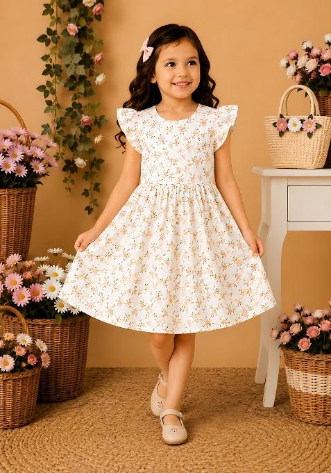 Multicolor Printed Viscose Dress For Girls