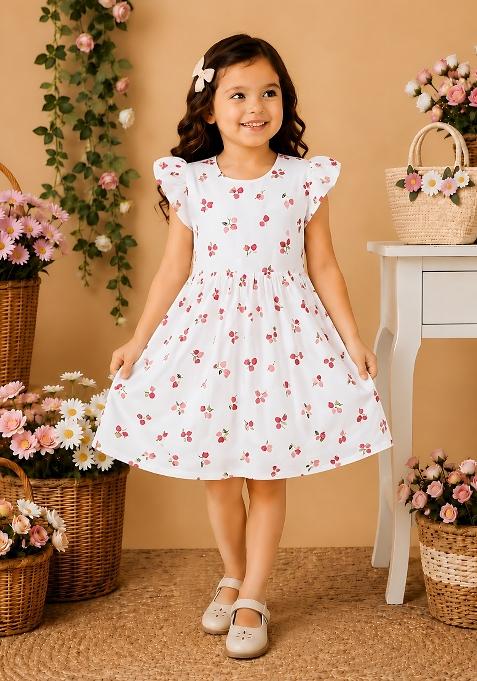 Multicolor Printed Viscose Dress For Girls