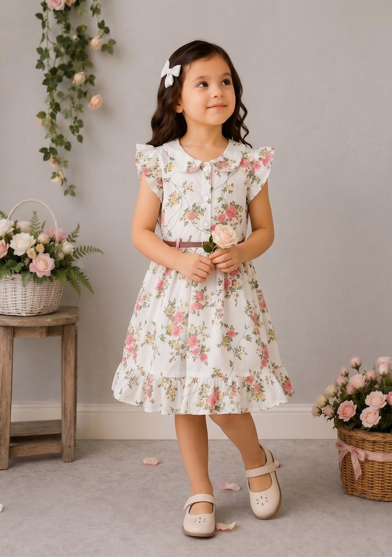 Multicolor Printed Viscose Dress For Girls - Indya