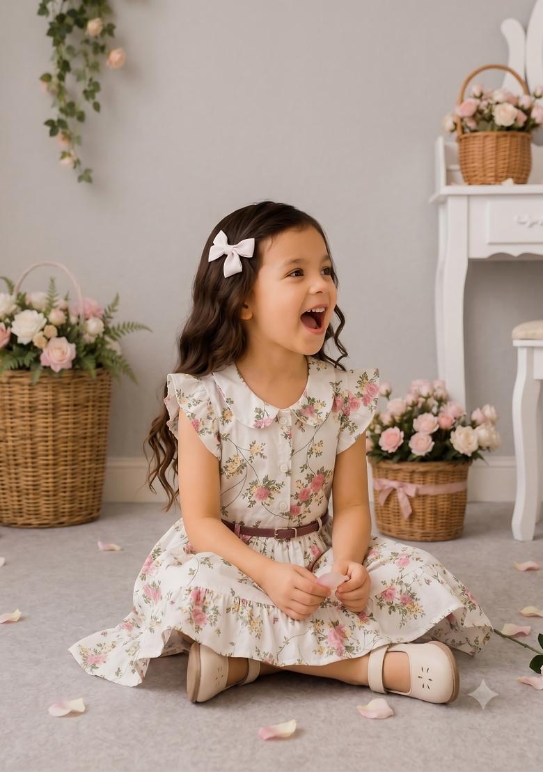 Multicolor Printed Viscose Dress For Girls - Indya