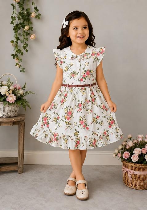 Multicolor Printed Viscose Dress For Girls