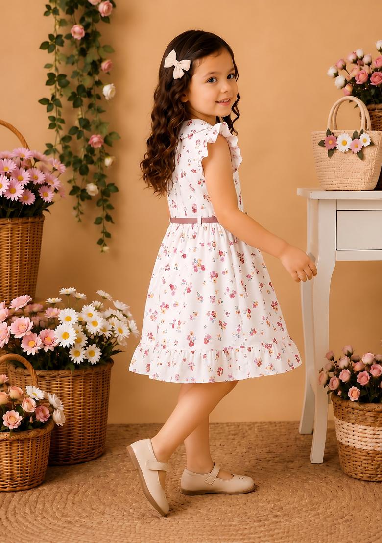 Multicolor Printed Viscose Dress For Girls - Indya