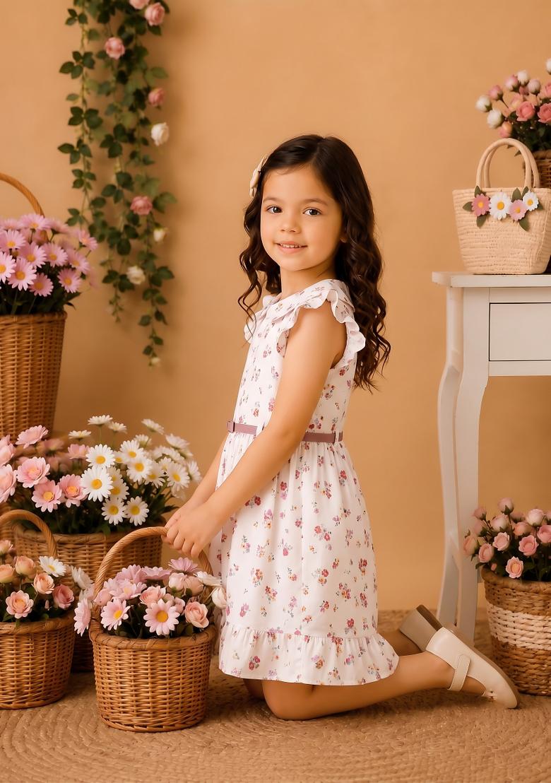 Multicolor Printed Viscose Dress For Girls - Indya