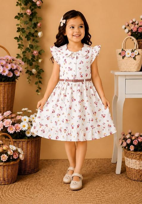 Multicolor Printed Viscose Dress For Girls