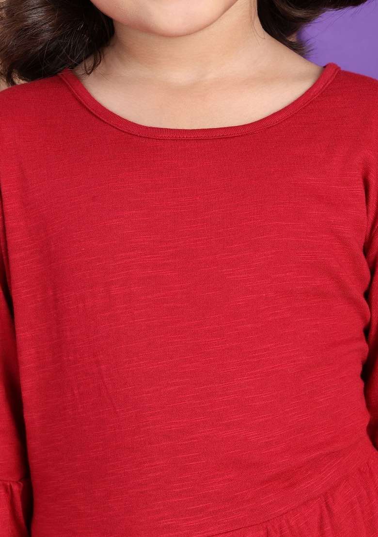 Rose Solid Cotton Dress For Girls - Indya