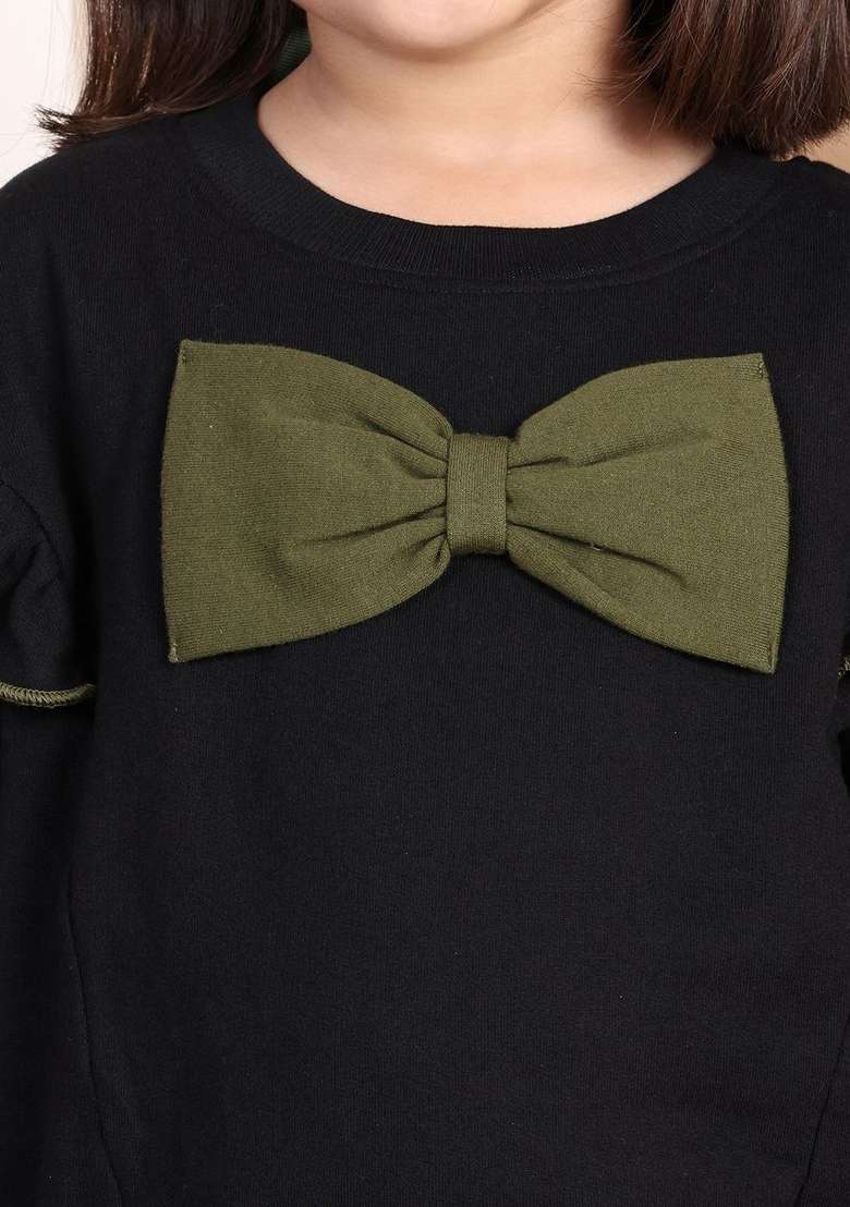 Black Solid Cotton Co Ords Set For Girls - Indya