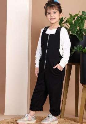 Black Solid Cotton Co Ords Set For Girls