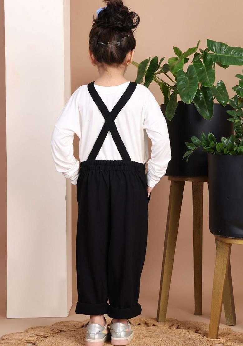 Black Solid Cotton Co Ords Set For Girls - Indya
