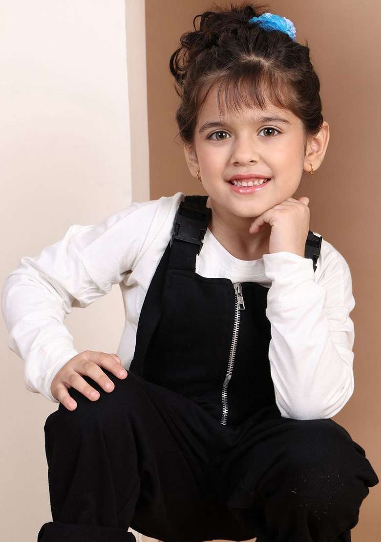Black Solid Cotton Co Ords Set For Girls - Indya