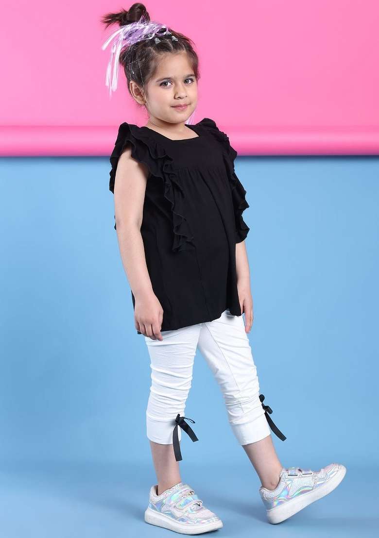 Black Solid Viscose Co Ords Set For Girls - Indya
