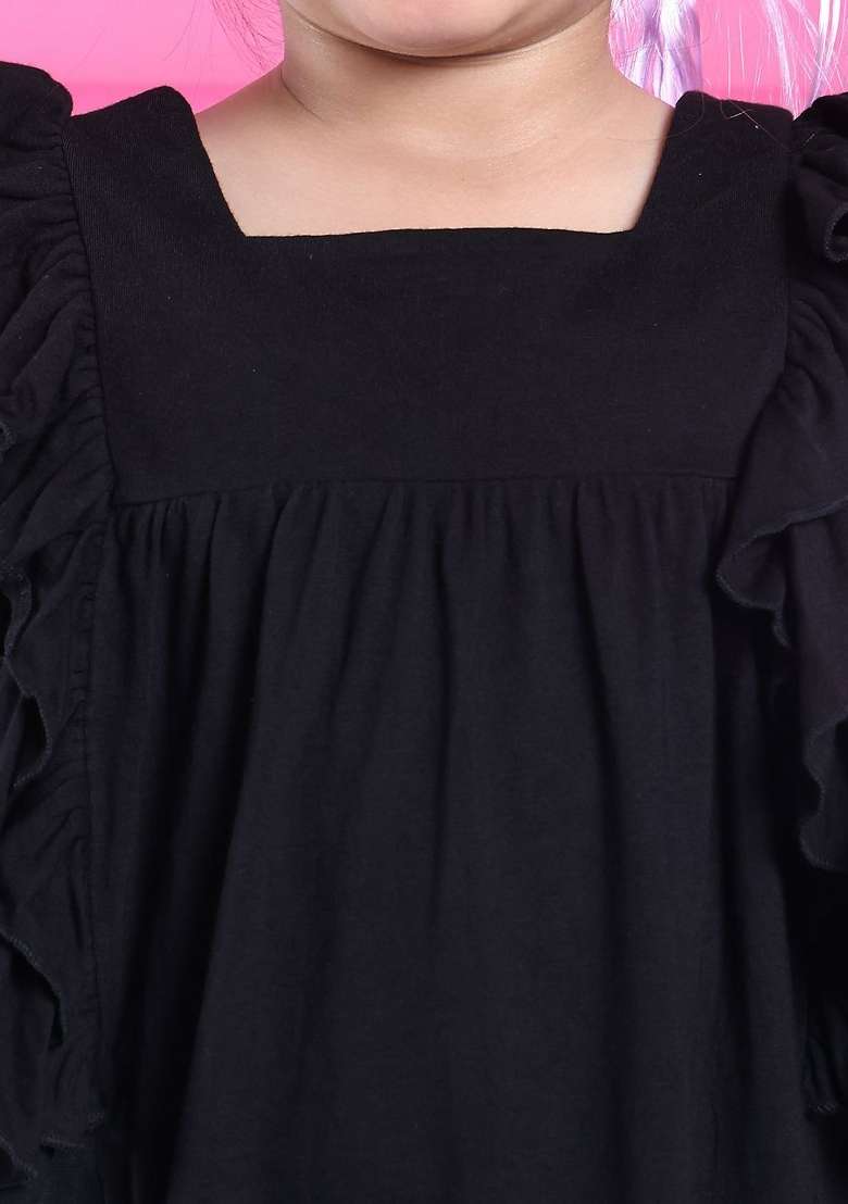 Black Solid Viscose Co Ords Set For Girls - Indya