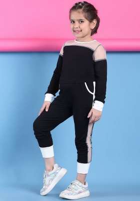 Black Solid Viscose Co Ords Set For Girls
