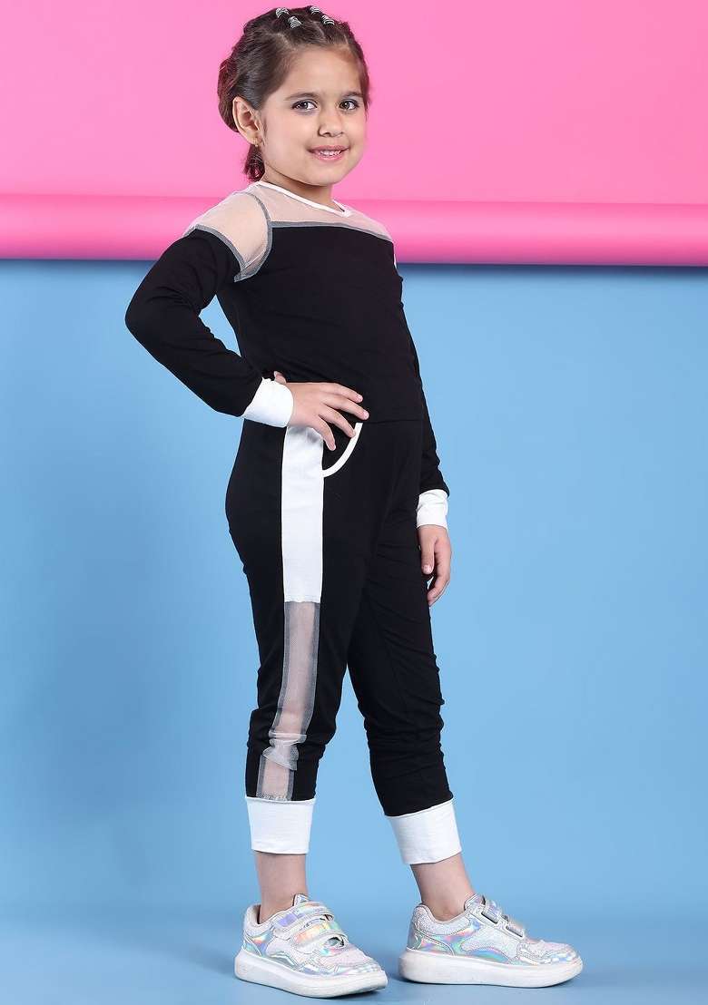 Black Solid Viscose Co Ords Set For Girls - Indya