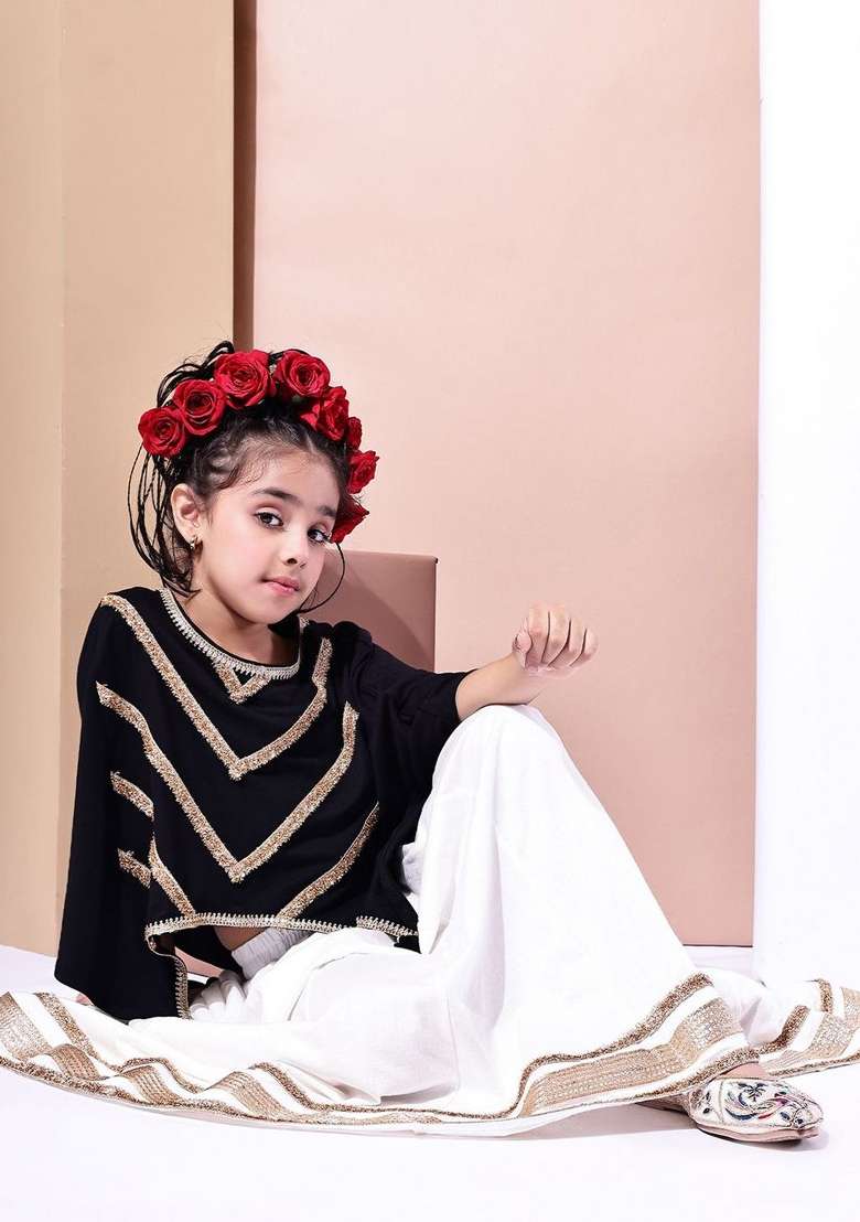 Black Solid Viscose Co Ords Set For Girls - Indya