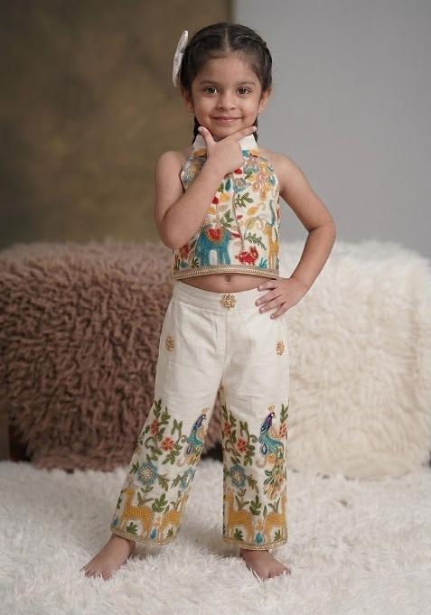 Multicolor Embroidery Cotton Co Ord Set For Girls