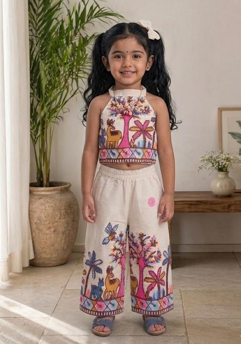 Multicolor Embroidery Cotton Co Ord Set For Girls
