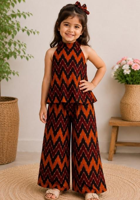 Multicolor Printed Cotton Co Ord Set For Girls