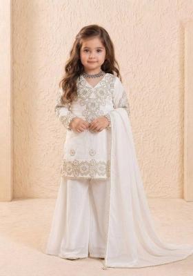 White Embroidery Georgette Palazzo Set For Girls