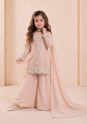 Peach Embroidery Georgette Palazzo Set For Girls
