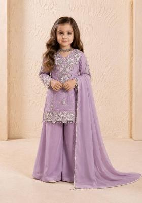Lavender Embroidery Georgette Palazzo Set For Girls