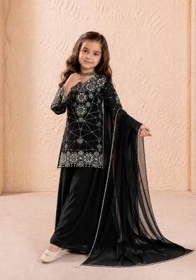 Black Embroidery Georgette Palazzo Set For Girls