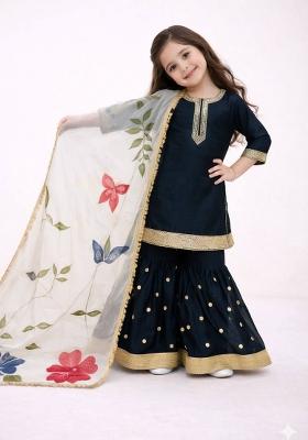 Black Sequin Work Silk Sharara Set For Girls