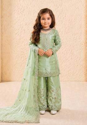Pista Sequin Work Silk Palazzo Set For Girls