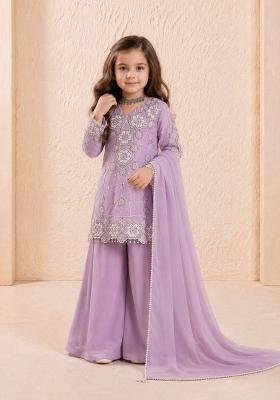 Lavender Sequin Work Georgette Palazzo Set For Girls