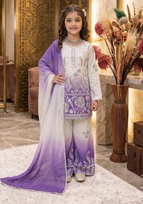 Purple Sequin Work Crepe Palazzo Set For Girls