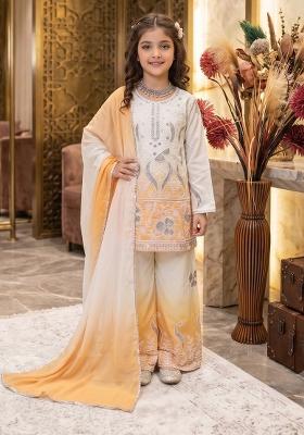 Yellow Sequin Work Crepe Palazzo Set For Girls