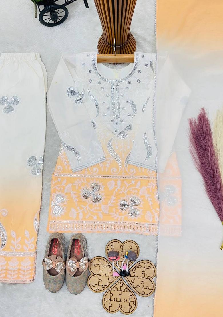Yellow Sequin Work Crepe Palazzo Set For Girls - Indya