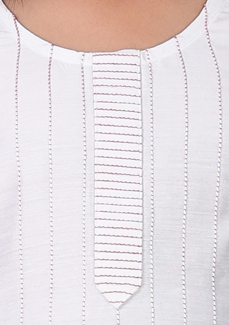 White Printed Cotton Blend Kurta Set For Girls