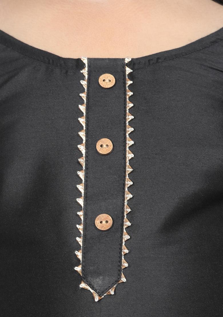 Black Embellished And Sequined Cotton Blend Kurta Set For Girls