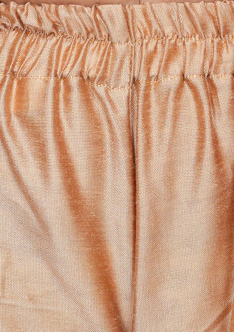 Gold Printed Cotton Blend Kurta Set For Girls