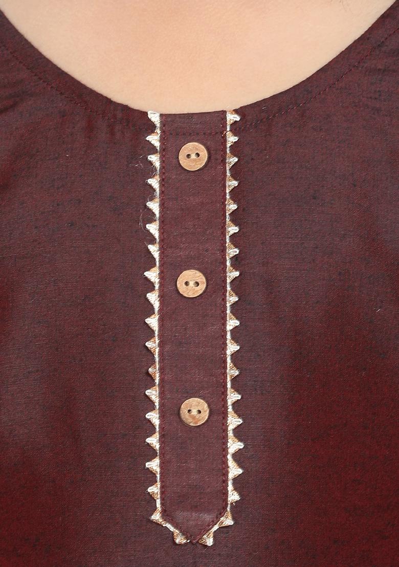 Wine Embellished And Sequined Cotton Blend Kurta Set For Girls
