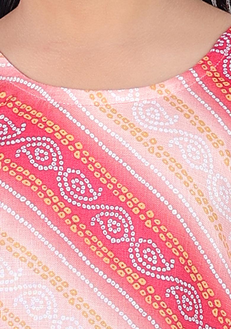 Pink Printed Cotton Blend Kurta Set For Girls