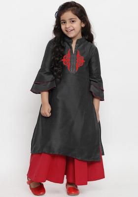 Black Embroidered Dupion Silk Salwar Kameez For Girls