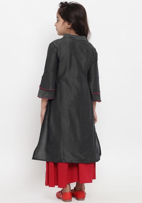 Black Embroidered Dupion Silk Salwar Kameez For Girls